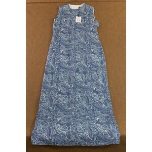 Epik Womens Medium Blue Paisley Sleeveless Crew Neck Lined Harp Slip Dress NWT